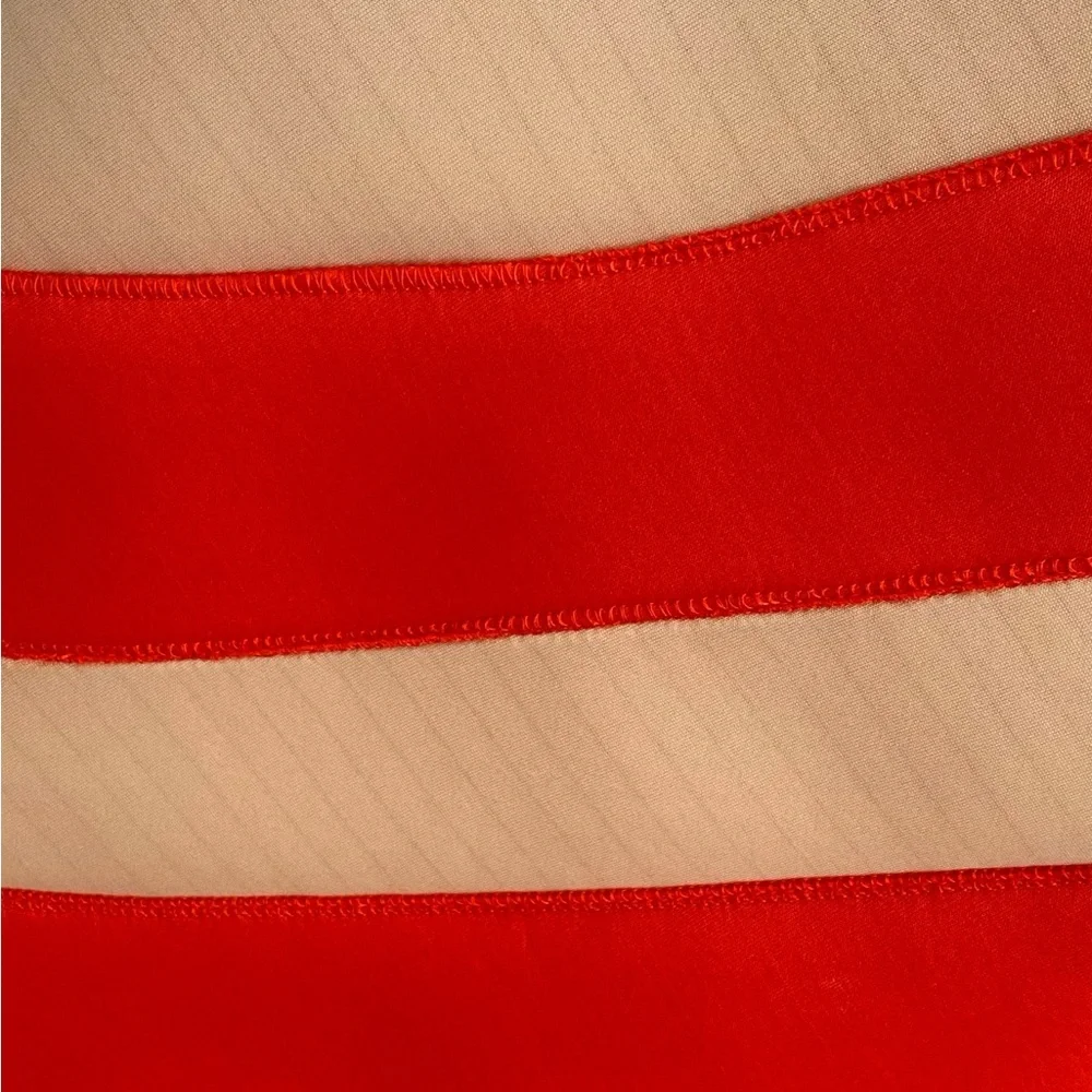MUEHLEDER TAN RED STRIPE TRIM STRAPLESS HIGH LOW DRESS - Picture 8 of 9